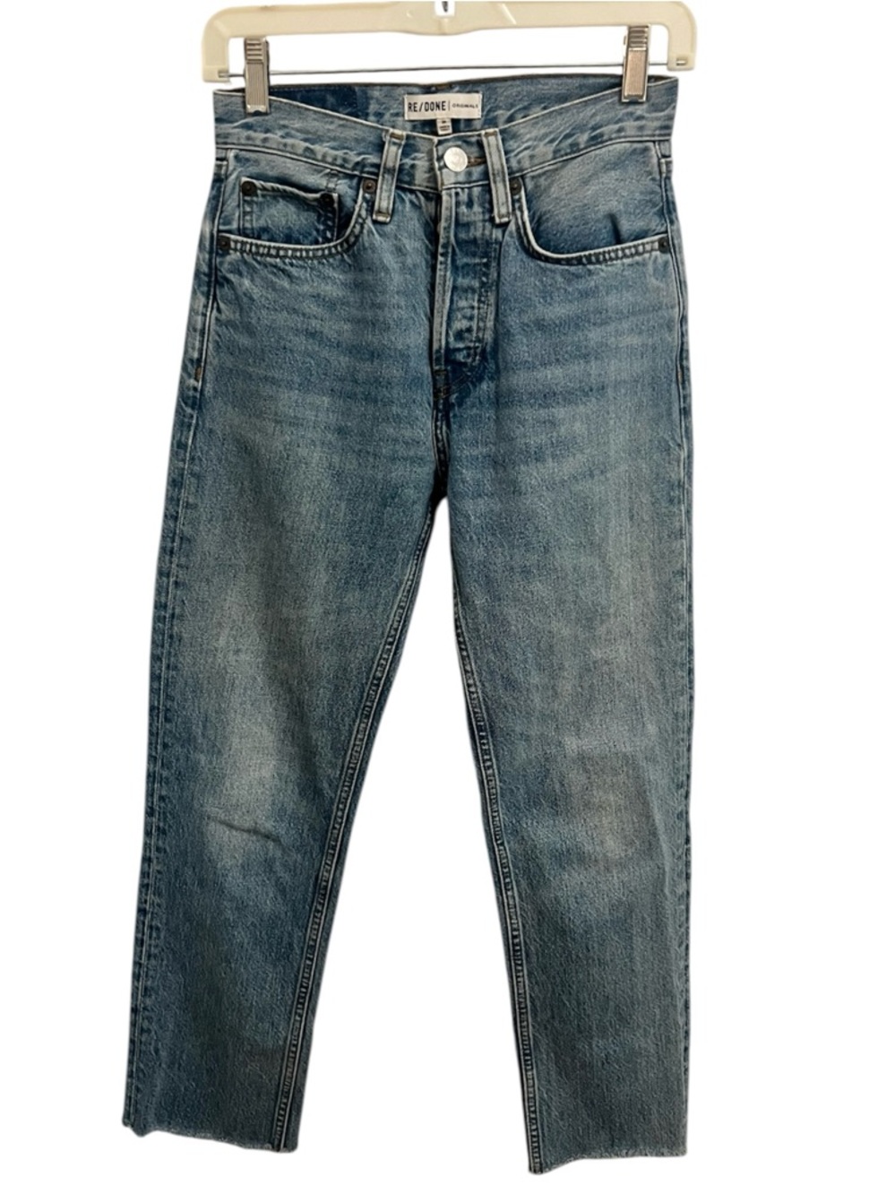 Re/Done Highrise Stovepipe Jeans in Bright Indigo - Size 24 - Picture 2 of 7